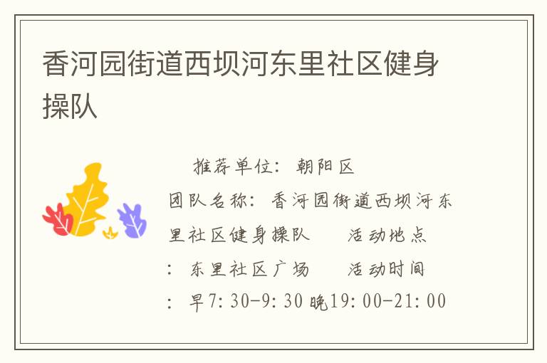 香河園街道西壩河東里社區健身操隊