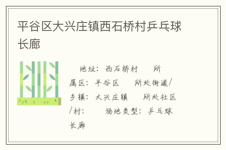 平谷區大興莊鎮西石橋村乒乓球長廊