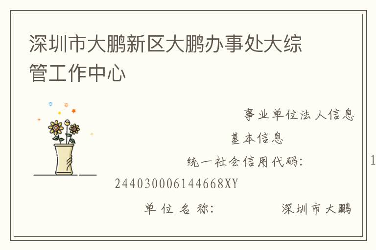 深圳市大鵬新區大鵬辦事處大綜管工作中心