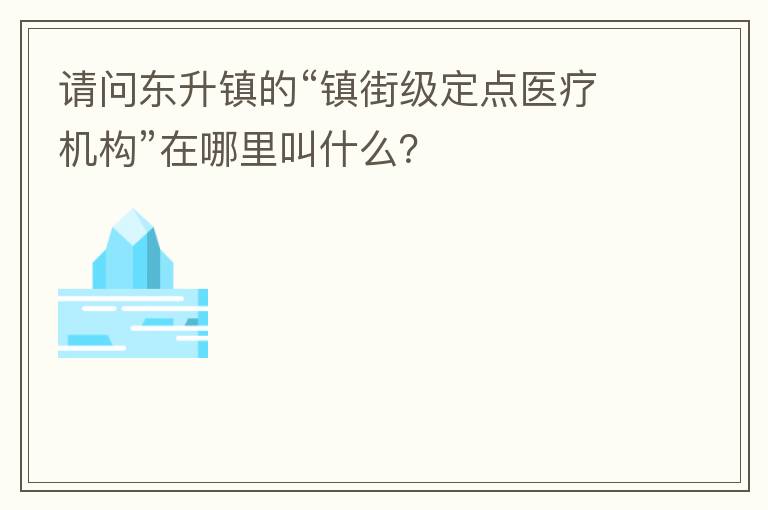 請問東升鎮的“鎮街級定點醫療機構”在哪里叫什么？