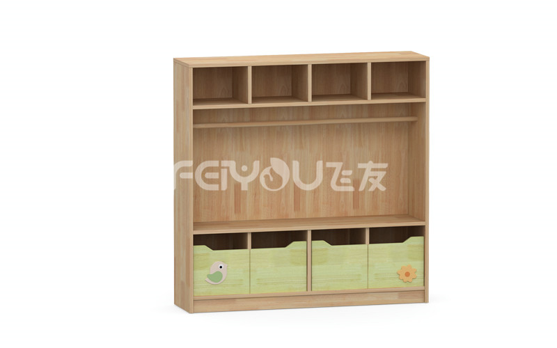 幼兒園早教寢室實木家具寶寶休息區域橡木兒童衣帽柜.jpg